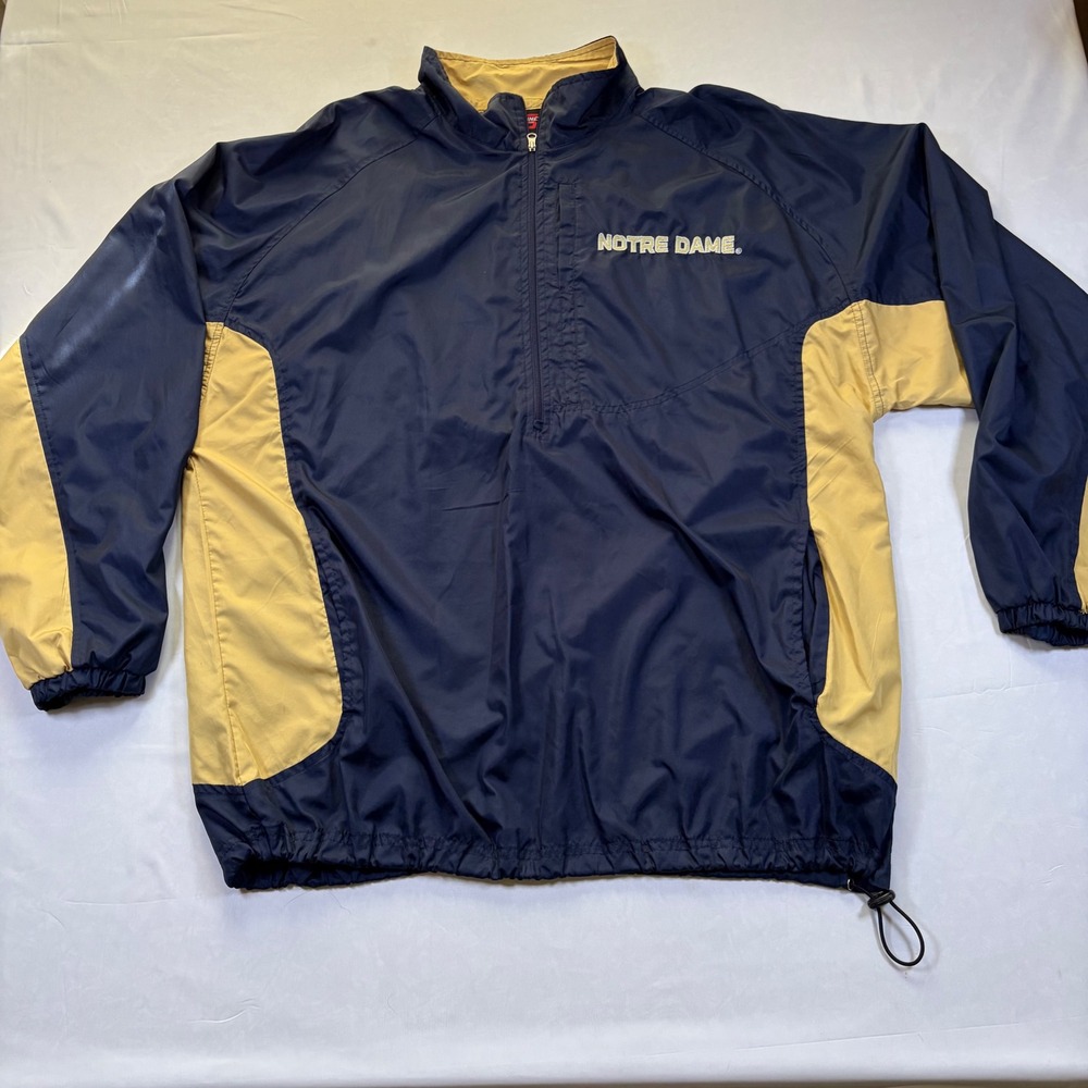 Genuine Stuff Notre Dame Fighting Irish Windbreaker Navy Blue Gold Mens Large